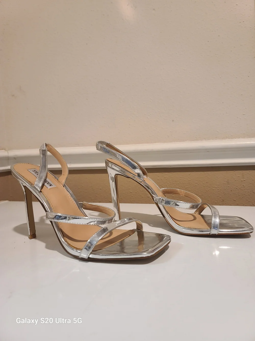 Steve Madden Silver Metallic Strappy High Heel Sandals